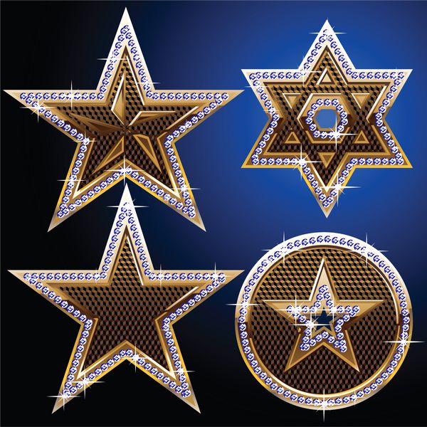 الماس آبی و نمادهای طلا ستاره ها و گل