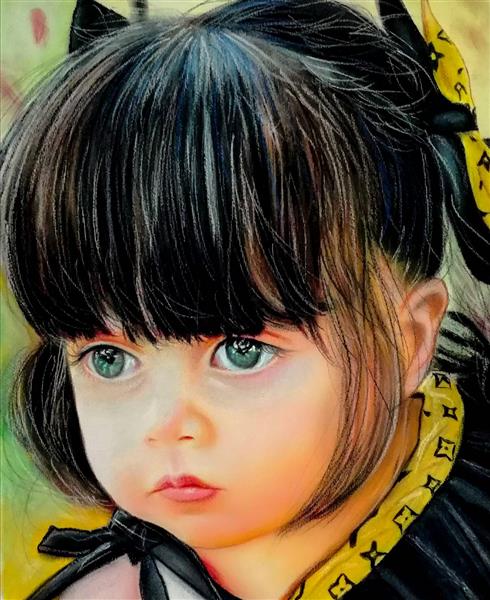نقاشی پرتره دختر کوچولوی چشم آبی