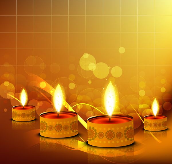 وکتور درخشان Diwali Diya Oil Lamp جشن نور پس زمینه رنگی
