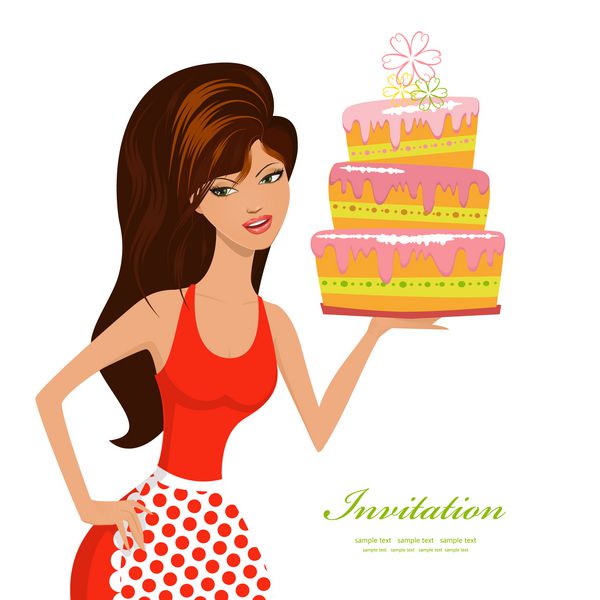 زن زیبا با کیک تولد برای طراحی شما