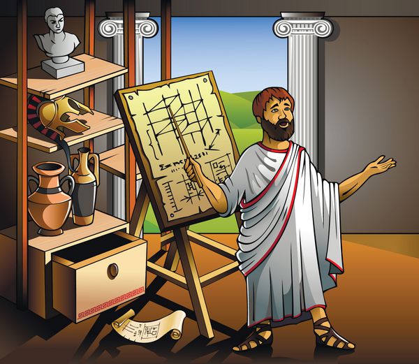 دانشمند یونان باستان نشان دهنده اختراع خود بردار