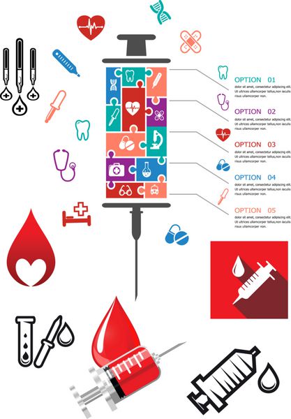 اینفوگرافیک پزشکی و بیمارستان با نمادها