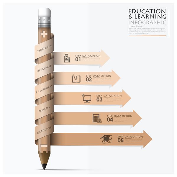آموزش و یادگیری مرحله Infographic با مداد پیکان مارپیچی