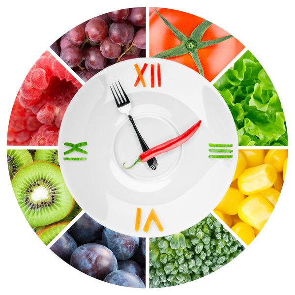 ساعت غذا با سبزیجات و میوه ها