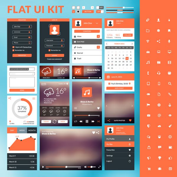 مجموعه عناصر UI طراحی مسطح برای وب سایت و برنامه های تلفن همراه