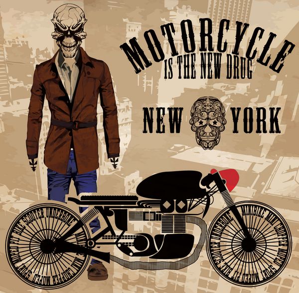 Skull Man Vintage Motorbike Race مسابقه دستی چاپ تی شرت