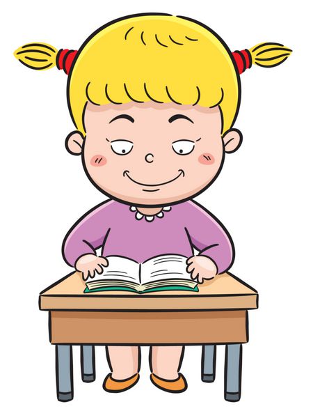تصویر برداری دختر کارتونی که در حال خواندن کتاب است