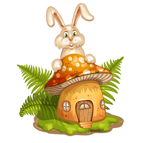 خانه ای برای گن ساخته شده از قارچ و خرگوش