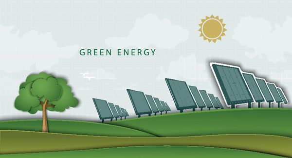 پانل های خورشیدی باتری ها در زمینه تمیز انرژی پاک مفهوم