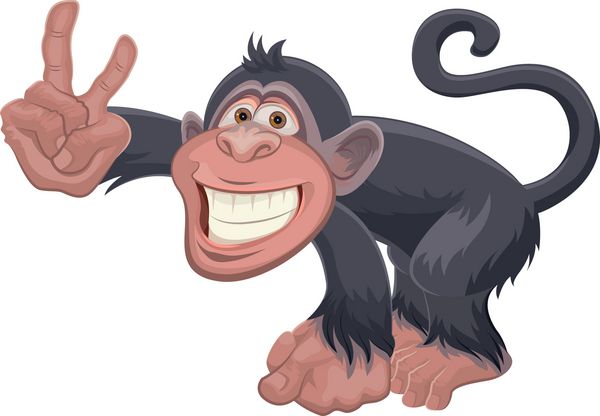 میمون نشان دادن دو انگشت ژست پیروزی تبریک