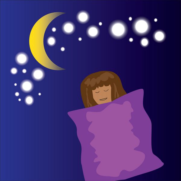 کارتون دختر خواب با پس زمینه ماه و ستاره تصویر برداری