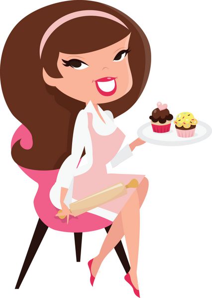 کارتونی یکپارچهسازی با سیستمعامل پین تا کیک پخت دختر نشسته