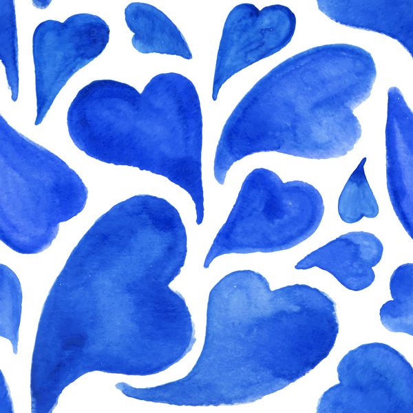 قلبهای آبی آبرنگ سنت ولنتاین و الگوی بدون درز روز