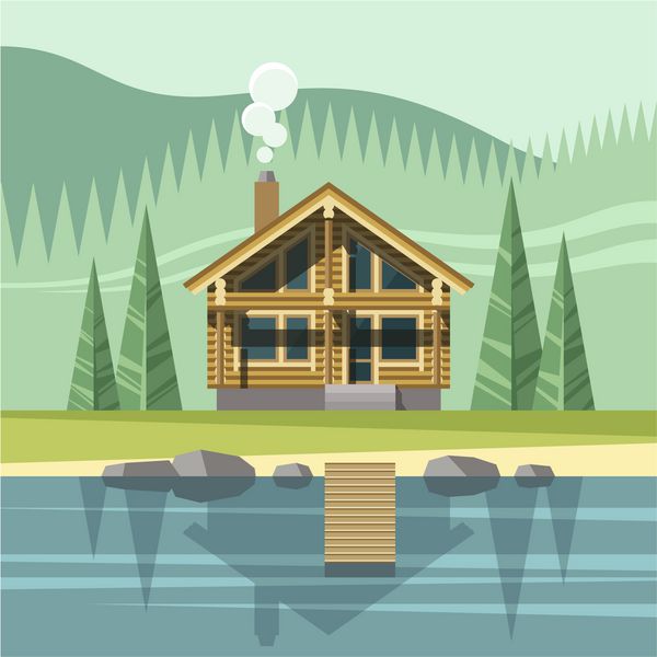 خانه تابستانی خانه چوبی خانه سازگار با محیط زیست وکتور تخت تصویر