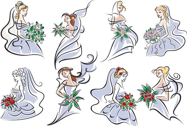 عروس ها در دسته گل عروس آبی که دسته گل دارند