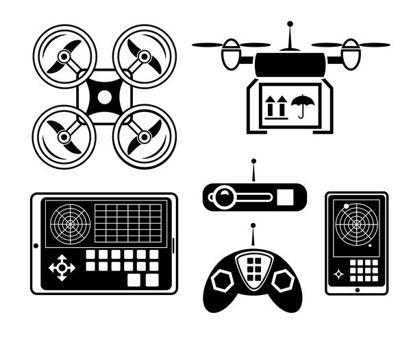 مجموعه نمادهای کوادروکوپتر یا هواپیماهای بدون سرنشین بردار