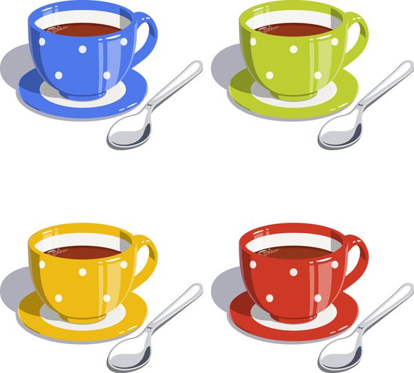 فنجان و قاشق چای مجموعه تصاویر برداری Eps10