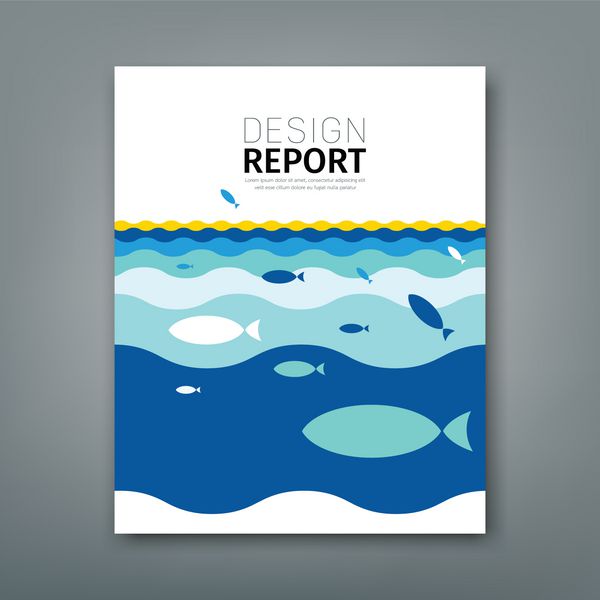 پوشش سالانه گزارش مفهوم ماهی در پس زمینه دریای آبی