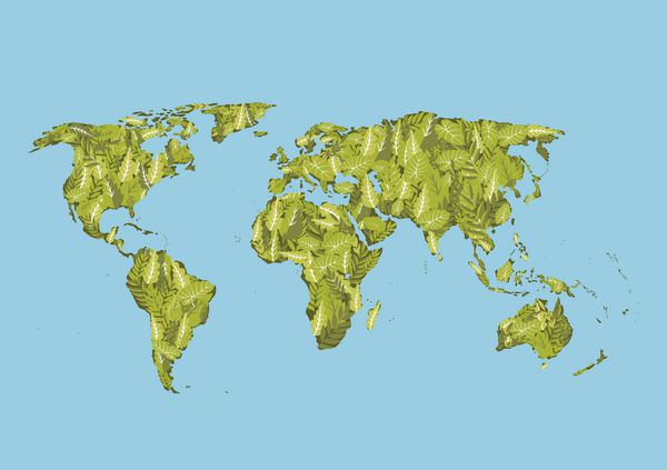 نقشه جهانی وکتور برگهای سبز