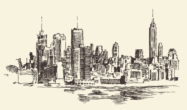 معماری شهر نیویورک نشان حک شده از پرنعمت کشیده شده با دست