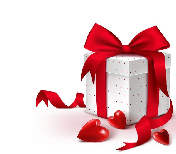 جعبه هدایای شیرین 3D رنگارنگ واقع بینانه با قلب و روبان ساتن و کمان