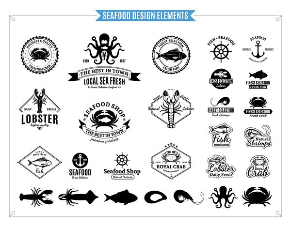 آرم های دریایی برچسب ها حیوانات دریایی و عناصر طراحی
