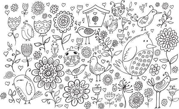 مجموعه وکتور گلهای Doodle Flowers and Birds