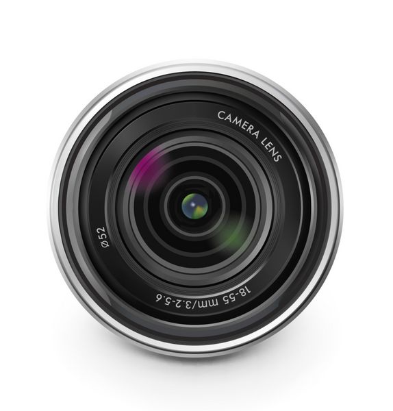 لنز دوربین رنگارنگ در زمینه سفید تصویر برداری