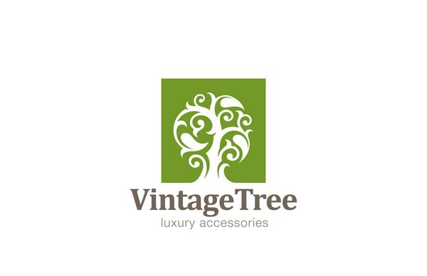 الگوی وکتور طراحی لوگوی Vintage Tree Logo گیاه جادویی با بزرگ