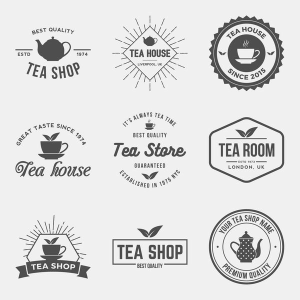 مجموعه بردار از برچسب های فروشگاه چای نشان ها و عناصر طراحی
