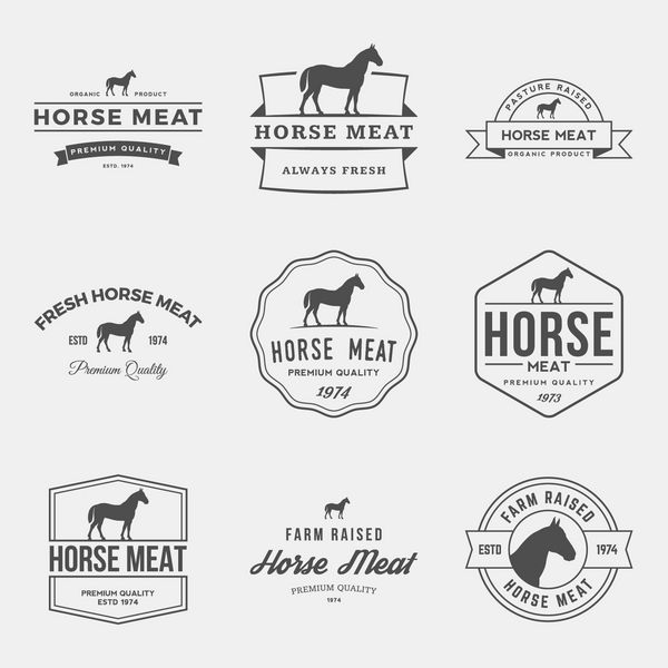 مجموعه بردار از برچسب های مرغوب گوشت اسب نشان ها و عناصر طراحی