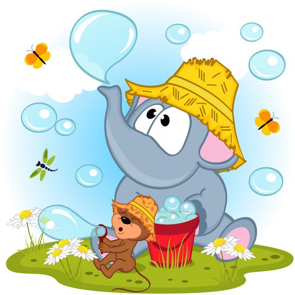حباب های باد شده فیل و موش تصویر برداری eps