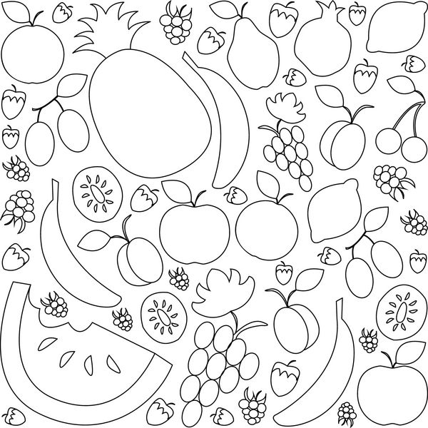 تصویر برداری از مجموعه میوه ها به سبک طراحی خطی مسطح