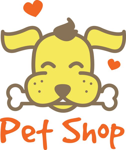 کارتونی وکتور سگ زرد با آرم استخوان آرم مغازه حیوان خانگی