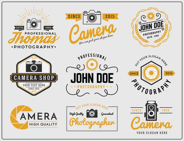 مجموعه ای از عکاسی دو رنگ رنگی و آرم سرویس دوربین تصویر برداری طراحی نشان های طراحی