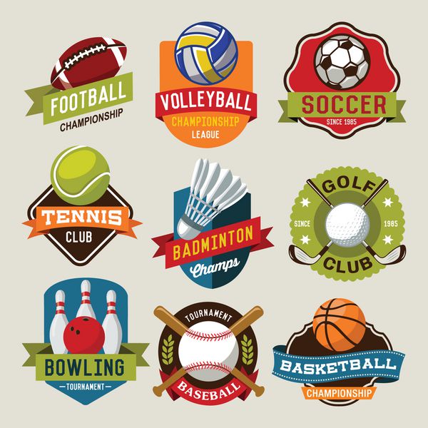 مجموعه آرم های ورزشی عناصر طراحی ورزشی آرم ها نشان ها برچسب ها نمادها و اشیاء