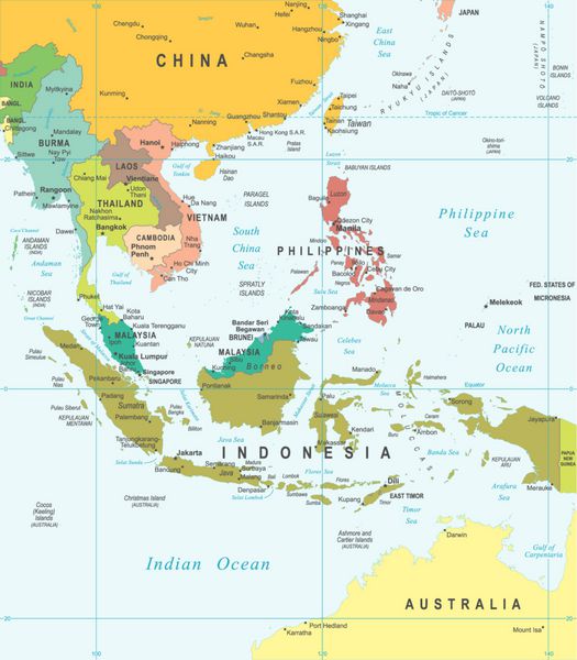 آسیای جنوب شرقی نقشه تصویر نقشه آسیای جنوب شرقی تصویر برداری کاملاً دقیق