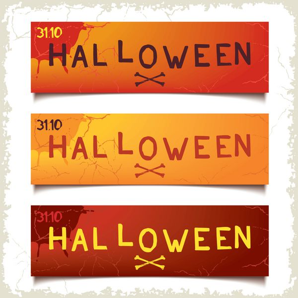 سه بنر رنگی افقی هالووین با عناصر طراحی وکتور eps 10