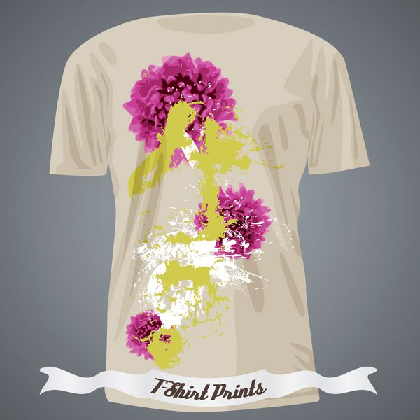 طراحی تی شرت با گل و لکه های رنگارنگ