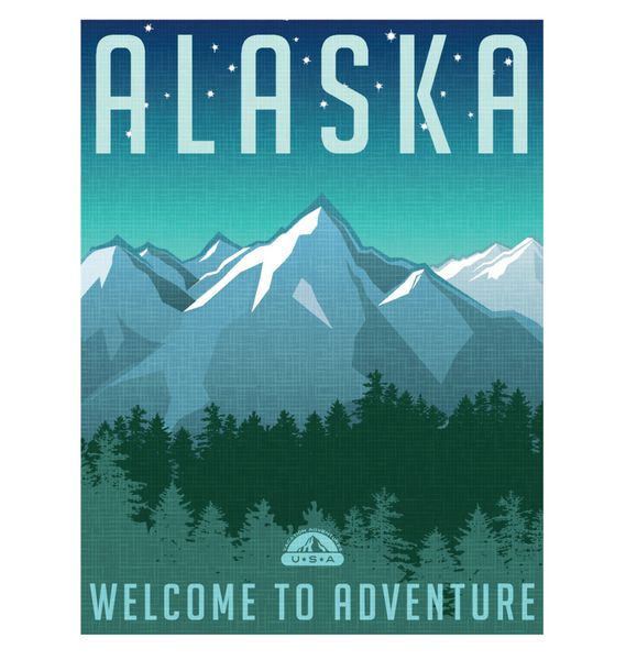 سری پوستر سفر به سبک یکپارچهسازی با سیستمعامل ایالات متحده چشم انداز کوه آلاسکا