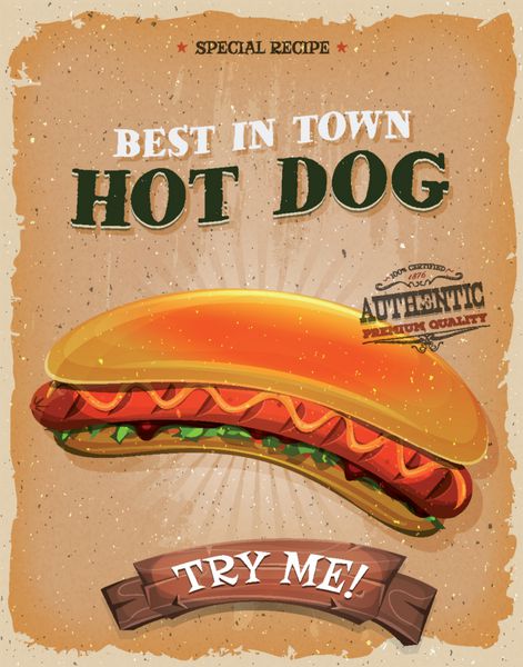 پوستر برگر Grunge And Vintage Hot Dog