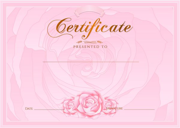 گواهی دیپلم تکمیل الگوی طراحی گل رز زمینه گل با گل الگوی مرز قاب گواهی موفقیت کوپن جوایز گواهی برنده کارت هدیه صورتی زنانه