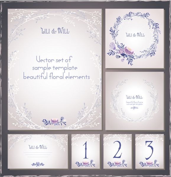 مجموعه قالب برای جشن کارت دعوت نامه شماره گذاری برای جداول و عناصر مختلف مجموعه ای زیبا و زیبا از عناصر گل