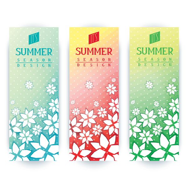 طراحی بروشور تابستانی سه الگوی عمودی با الگوی گل وکتور eps 10