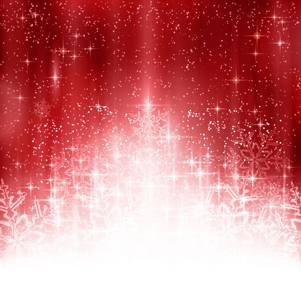 پس زمینه کریسمس سفید قرمز با چراغ ها و برف های برفی