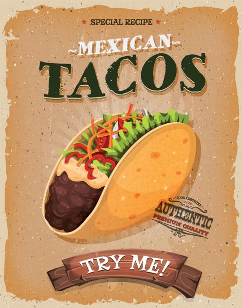 پوستر Tacos مکزیکی گرانج و پرنعمت