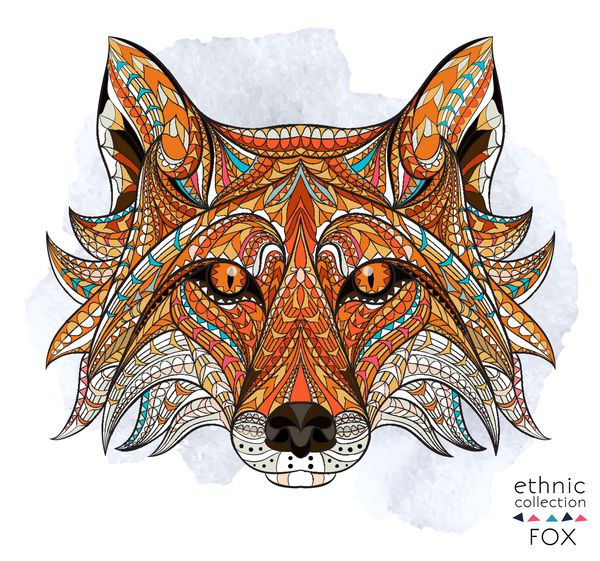سر طراحی شده از روباه قرمز در پس زمینه grunge طراحی آفریقایی هندی توتم کوبی ممکن است برای طراحی یک تیشرت کیف کارت پستال پوستر و غیره استفاده شود