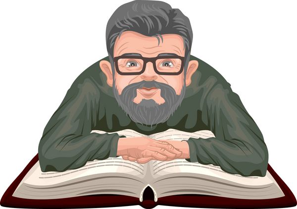 کتاب خواندن پدر بزرگ پیرمرد در عینک دستان خود را روی یک کتاب باز گذاشت