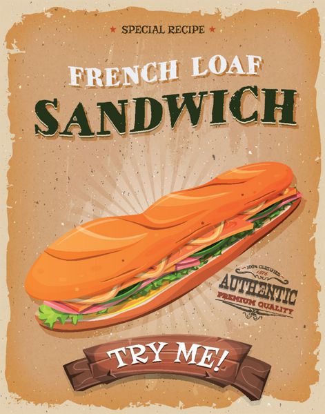 پوستر ساندویچ نان Grunge و پرنعمت فرانسه