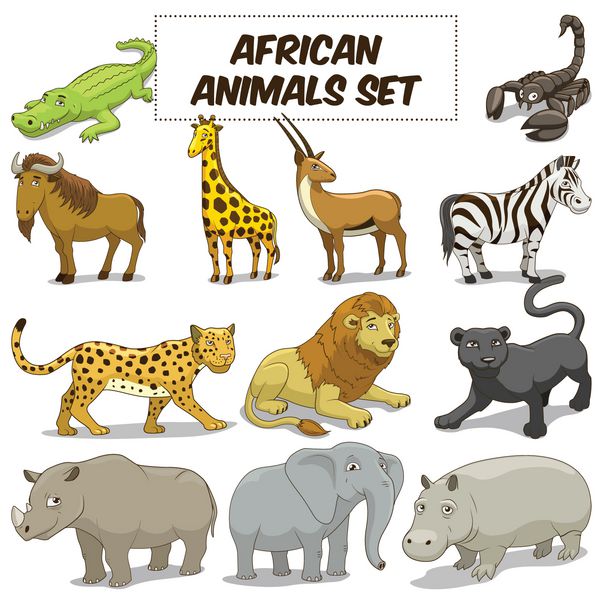 وکتور کارتونی حیوانات ساوان آفریقایی